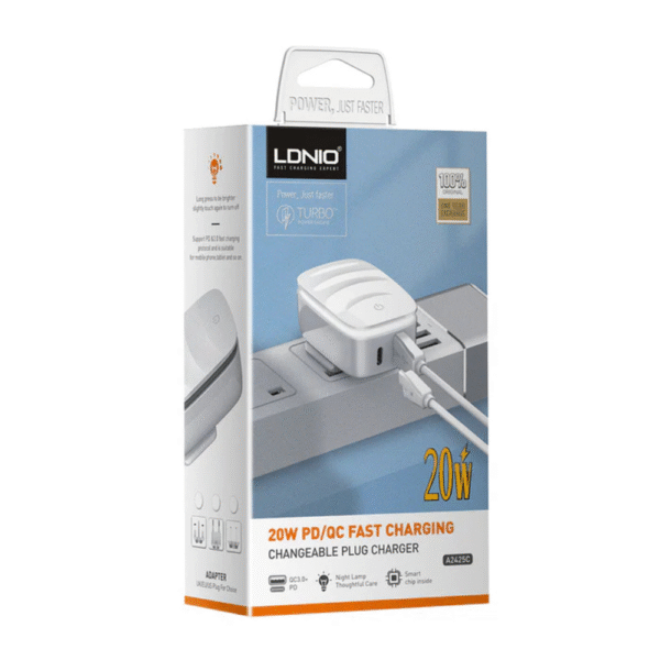 LDNIO 20W PD USB-C Fast Charger + QC3.0 with Touch LED Lamp(With usb to Lightning cable)